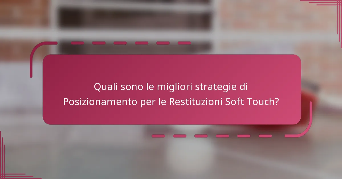 Quali sono le migliori strategie di Posizionamento per le Restituzioni Soft Touch?